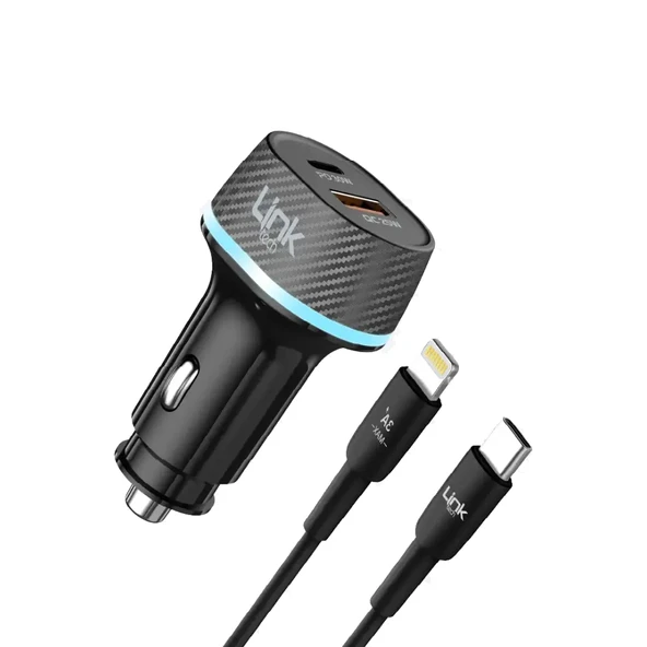 LinkTech C435 55W Dual PD30W + QC25W Araç Şarj Aleti Type-C to Lightning Kablo Set ürün görseli 1