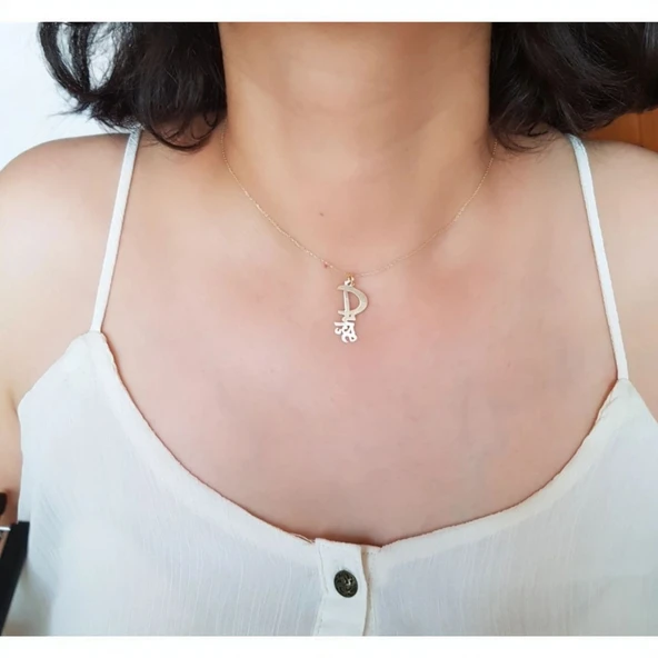 Bayanlar İçin Kişiye Özel İsim Kesimli Zincirli 14 Ayar Altın Plakalı Hediyelik Kolye-345 - Resim 3