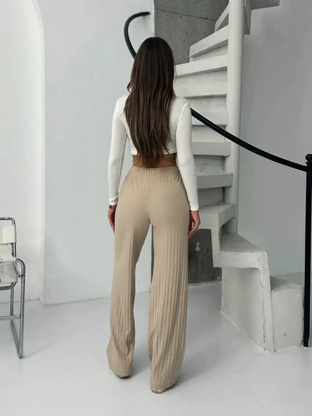 Fitilli şardonlu pantolon bej a4058 - 4