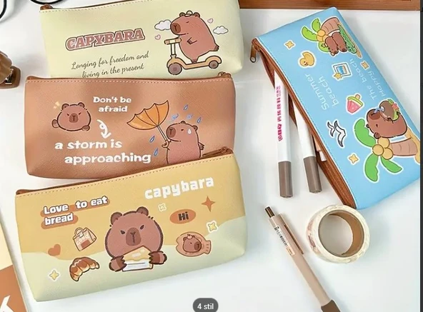 Capybara Kapibara Capibara Şirin Hayvan Tatlı Suni Deri Makyaj Çantası Kalemlik Kalem Kutusu