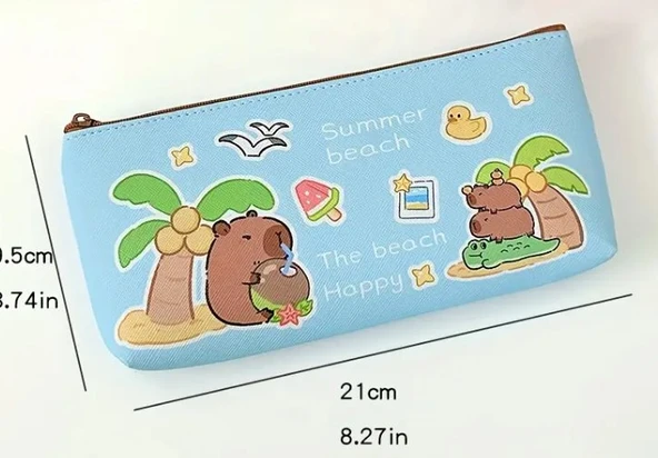 Capybara Kapibara Capibara Şirin Hayvan Tatlı Suni Deri Makyaj Çantası Kalemlik Kalem Kutusu - 3