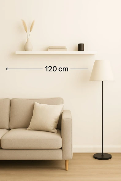 120 cm Mat Beyaz Mdf Gizli Montaj Ahşap Duvar Rafı Uçan Raf Kitaplık - Resim 2