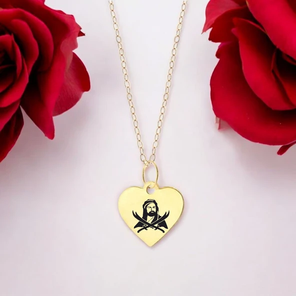 Sembole Özel Sevgililer Günü İçin 14 Ayar Altın Plakalı Kalp Motifli Hediyelik Kolye-352 - Resim 2