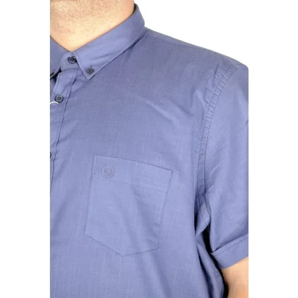 Büyük Beden Keten Likralı Gömlek Cepli 20389 İndigo - 2