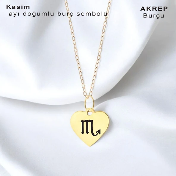 Doğum Ayına Özel 14 Ayar Altın Plakalı Kalp Motifli Sevgililer Günü İçin Hediyelik Kolye-352 - Resim 2