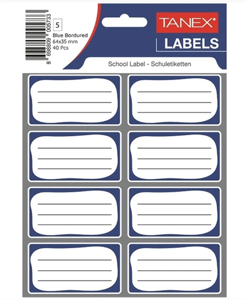 Tanex Kids Okul Etiketi Bordürlü Mavi 5Li - 3 paket ürün görseli 1