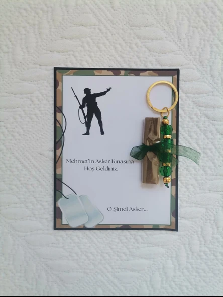 64 Adet Kişiye Özel Asker Kına Hatırası Dağıtmalık Hediyelik Yeşil Anahtarlık ve Paketlenmiş Kına - Resim 8