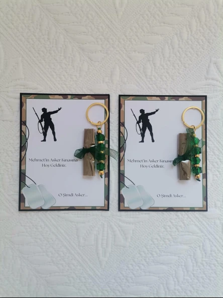 64 Adet Kişiye Özel Asker Kına Hatırası Dağıtmalık Hediyelik Yeşil Anahtarlık ve Paketlenmiş Kına - Resim 2