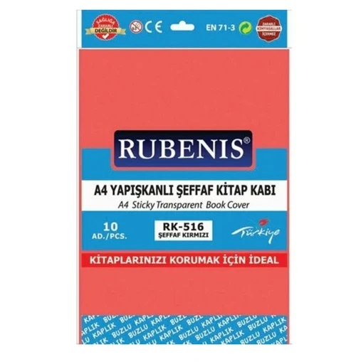 Hazır Kitap Kabı Şeffaf 10Lu Kırmızı - 1