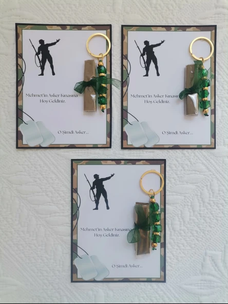 64 Adet Kişiye Özel Asker Kına Hatırası Dağıtmalık Hediyelik Yeşil Anahtarlık ve Paketlenmiş Kına - Resim 3