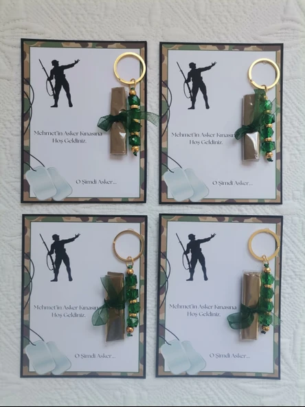 32 Adet Kişiye Özel Asker Kına Hatırası Dağıtmalık Hediyelik Yeşil Anahtarlık ve Paketlenmiş Kına - Resim 4