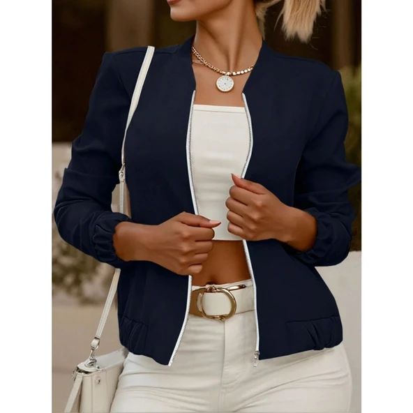 Lucky Life Kadın Uzun Kollu önden Fermuarlı Modal Ceket - 2