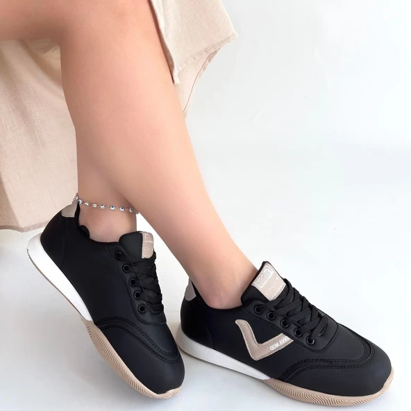 Jowen Siyah Cilt Bej Detaylı Bağcıklı Spor Ayakkabı - Resim 9