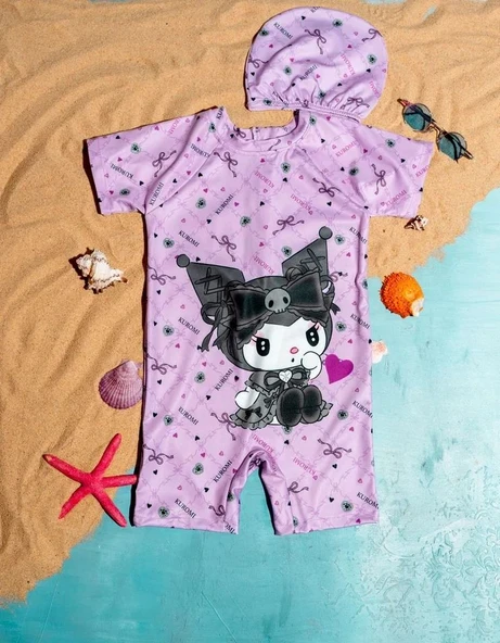 Kuromi Baskılı Kız Çocuk Fermuarlı Boneli Tulum Mayo ürün görseli