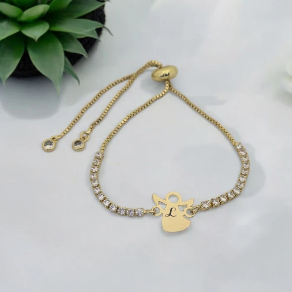 Harfe Özel 14 Ayar Altın Plakalı Mevlana Figürlü Zincirli Beyaz Taş Desenli Hediye Bileklik-357 ürün görseli