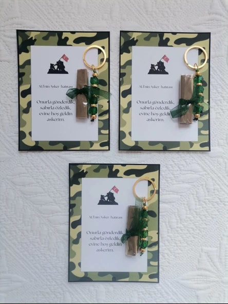100 Adet Kişiye Özel Asker Kına Hatırası Dağıtmalık Hediyelik Yeşil Anahtarlık ve Paketlenmiş Kına - Resim 3