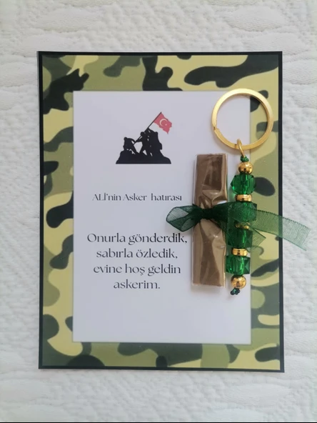 100 Adet Kişiye Özel Asker Kına Hatırası Dağıtmalık Hediyelik Yeşil Anahtarlık ve Paketlenmiş Kına - Resim 6