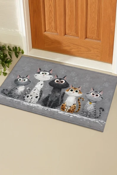 Valerine Life Miyavcıklar Derneği Welcome Hoş Geldiniz Gri Dijital Baskılı Kapı Önü Paspası 45x70cm - Resim 3