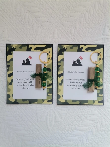 64 Adet Kişiye Özel Asker Kına Hatırası Dağıtmalık Hediyelik Yeşil Anahtarlık ve Paketlenmiş Kına - Resim 2