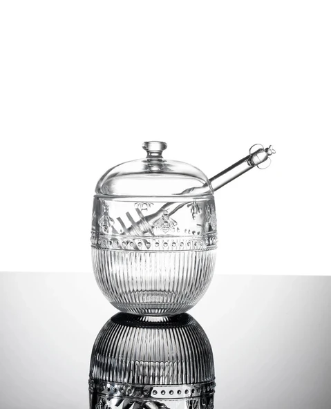 Madame Coco Abeille Kaşıklı Cam Bal Kavanozu - Şeffaf - 240 ml - 5
