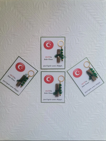 100 Adet Kişiye Özel Asker Kına Hatırası Dağıtmalık Hediyelik Yeşil Anahtarlık ve Paketlenmiş Kına - Resim 5