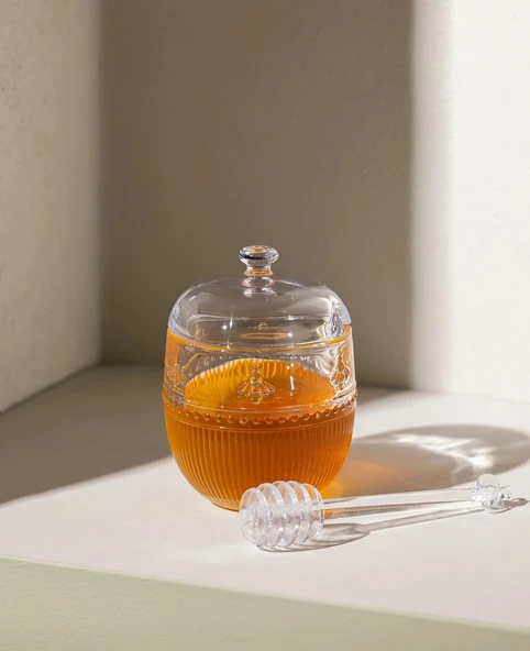Madame Coco Abeille Kaşıklı Cam Bal Kavanozu - Şeffaf - 240 ml - 1