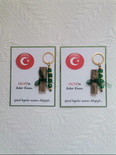 64 Adet Kişiye Özel Asker Kına Hatırası Dağıtmalık Hediyelik Yeşil Anahtarlık ve Paketlenmiş Kına - Resim 2
