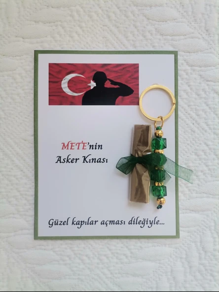 64 Adet Kişiye Özel Asker Kına Hatırası Dağıtmalık Hediyelik Yeşil Anahtarlık ve Paketlenmiş Kına - Resim 7