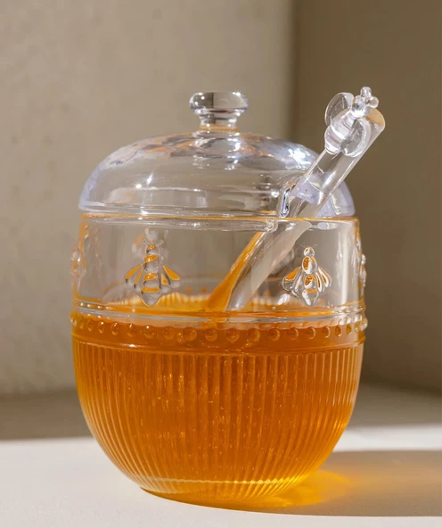 Madame Coco Abeille Kaşıklı Cam Bal Kavanozu - Şeffaf - 240 ml - 7