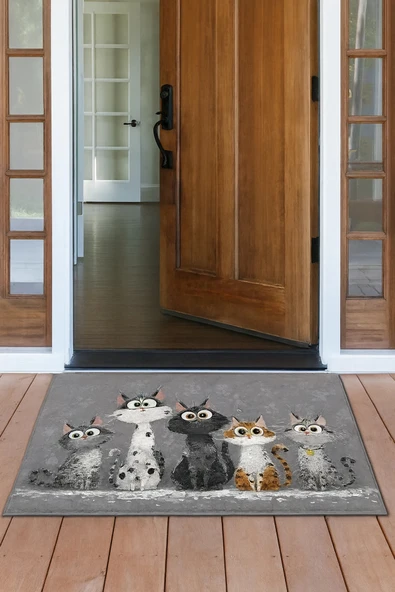 Valerine Life Miyavcıklar Derneği Welcome Hoş Geldiniz Gri Dijital Baskılı Kapı Önü Paspası 45x70cm ürün görseli