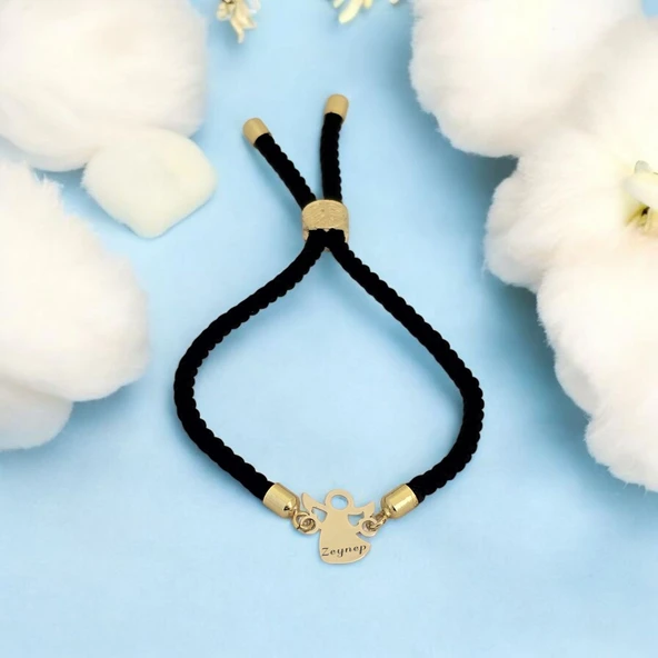 İsme Özel Mevlana Motifli Siyah İpek Örgülü 14 Ayar Altın Plakalı Hediye Bileklik-359 ürün görseli