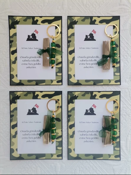 32 Adet Kişiye Özel Asker Kına Hatırası Dağıtmalık Hediyelik Yeşil Anahtarlık ve Paketlenmiş Kına - Resim 4