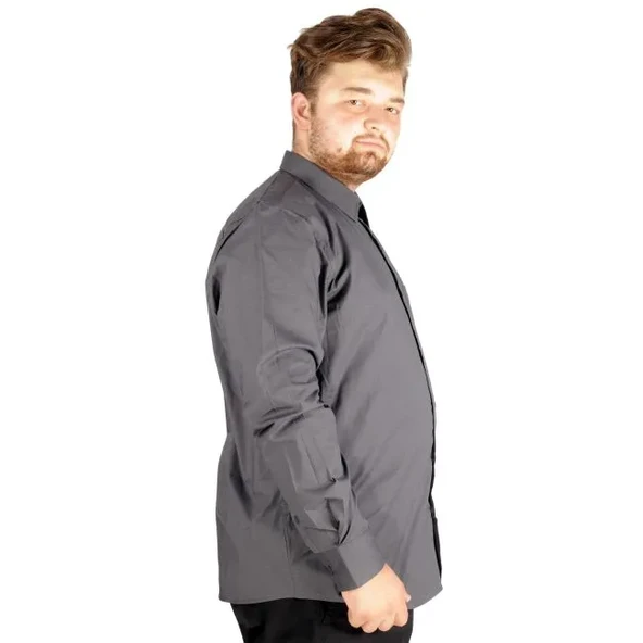 Büyük Beden Erkek Klasik Cepli Gömlek Likralı 20350 Füme - Resim 2