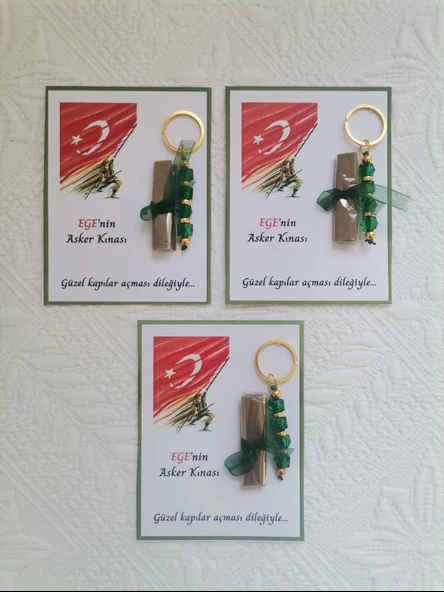 32 Adet Kişiye Özel Asker Kına Hatırası Dağıtmalık Hediyelik Yeşil Anahtarlık ve Paketlenmiş Kına - Resim 3
