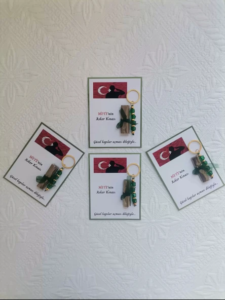 64 Adet Kişiye Özel Asker Kına Hatırası Dağıtmalık Hediyelik Yeşil Anahtarlık ve Paketlenmiş Kına - Resim 5