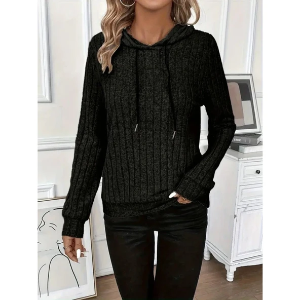 Lucky Life Kadın Uzun Kollu Kapşonlu Bağcıklı şardonlu Kaşkorse Bluz - 5