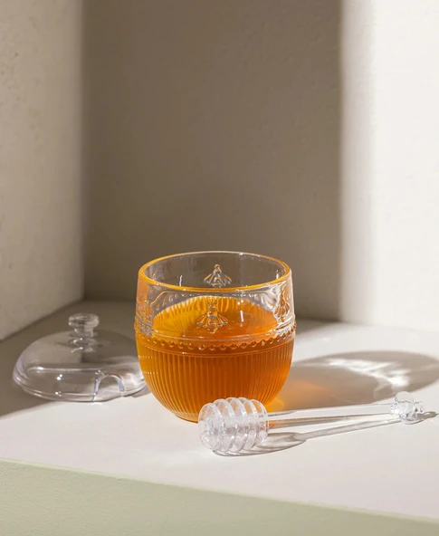 Madame Coco Abeille Kaşıklı Cam Bal Kavanozu - Şeffaf - 240 ml - 2