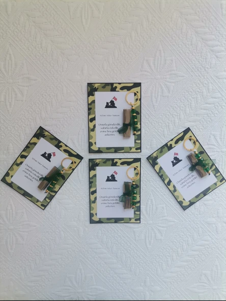 100 Adet Kişiye Özel Asker Kına Hatırası Dağıtmalık Hediyelik Yeşil Anahtarlık ve Paketlenmiş Kına - Resim 5