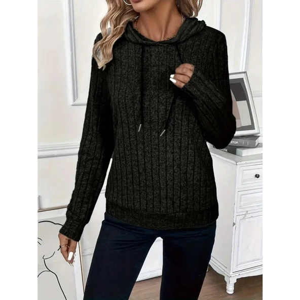 Lucky Life Kadın Uzun Kollu Kapşonlu Bağcıklı şardonlu Kaşkorse Bluz - 3