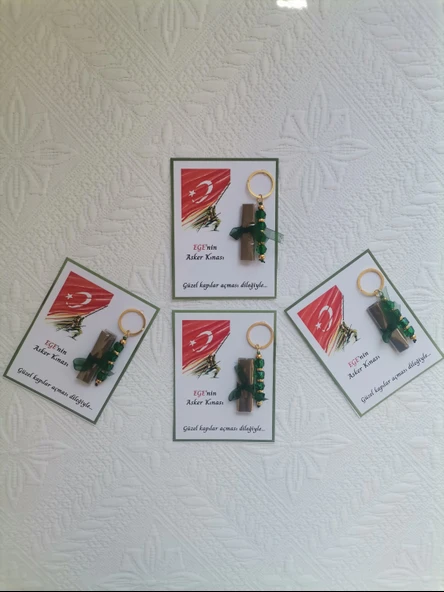 100 Adet Kişiye Özel Asker Kına Hatırası Dağıtmalık Hediyelik Yeşil Anahtarlık ve Paketlenmiş Kına - Resim 5