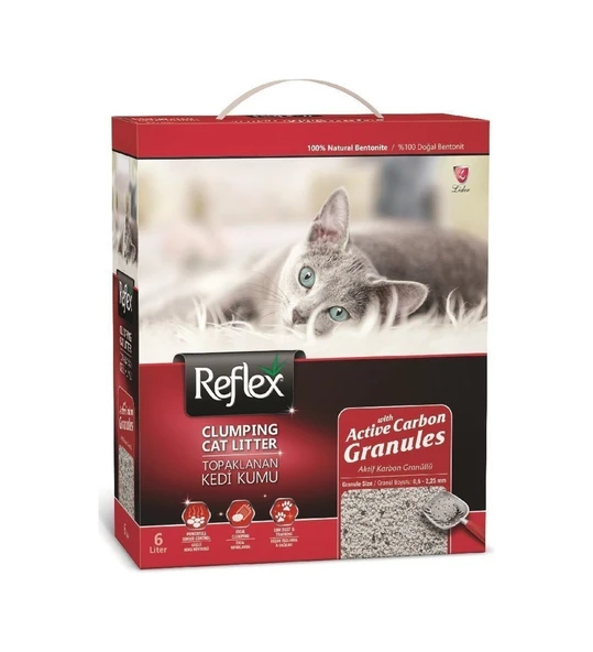 Reflex Aktif Karbon Granüllü Topaklaşan Bentonit Kedi Kumu 6 Lt x 2 Adet - 1