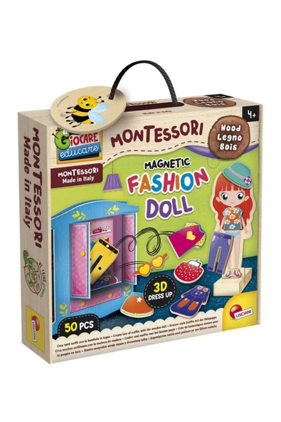 Manyetik Kıyafetleriyle Montessori Ahşap Moda Bebeği ve Gardırop Seti - 7