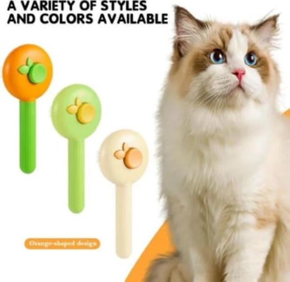 Otomatik Temizlenen Metal Dişli Kedi ve Köpek Fırçası Portakal 18 cm - 2
