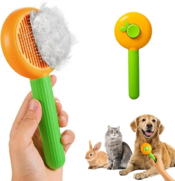 Otomatik Temizlenen Metal Dişli Kedi ve Köpek Fırçası Portakal 18 cm - 5