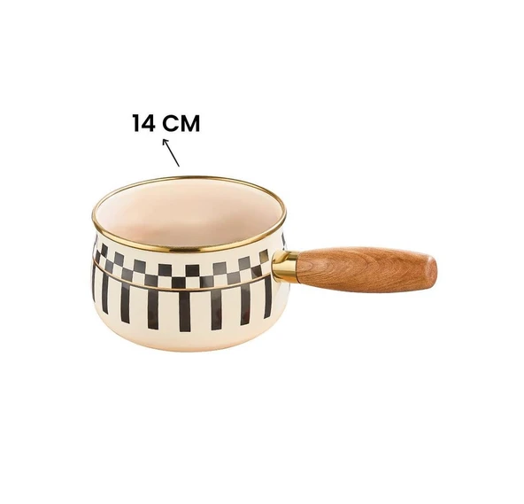 Prime Cream Emaye Ahşap Saplı Sosluk / Sütlük – 14 CM - 5