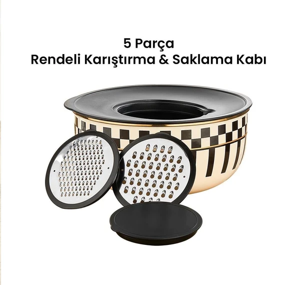 Prime Cream 5 Parça Rendeli Saklama ve Karıştırma Kabı – 24 CM - 2
