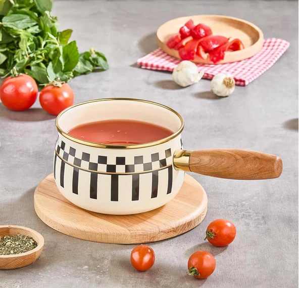 Prime Cream Emaye Ahşap Saplı Sosluk / Sütlük – 14 CM - 1