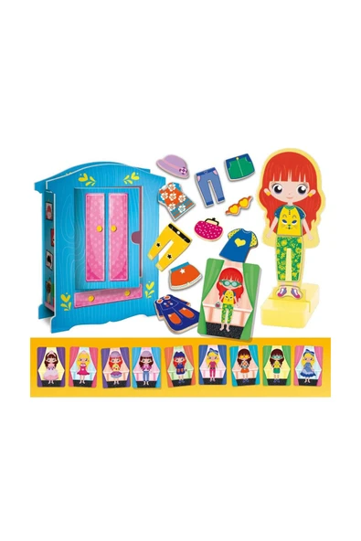 Manyetik Kıyafetleriyle Montessori Ahşap Moda Bebeği ve Gardırop Seti - 5