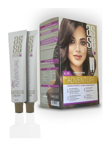 Asse Adventure Set Saç Boyası, Kalıcı ve Canlı Renkler 1+1 İki Kullanım Seti (No:4.35 Türk Kahvesi) ürün görseli 1