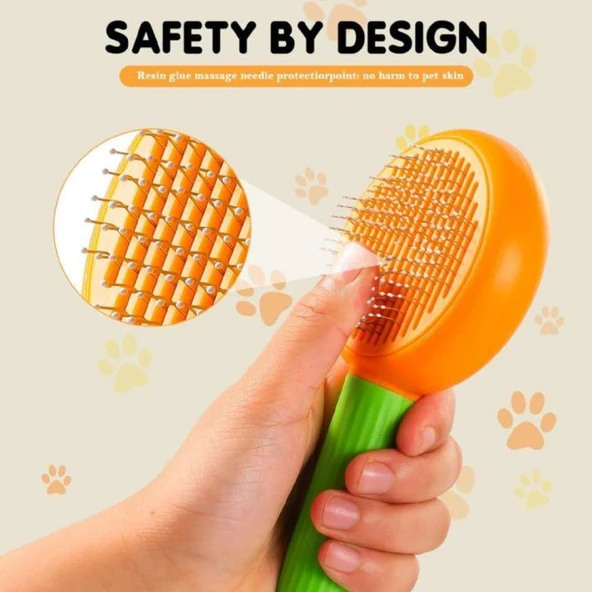 Otomatik Temizlenen Metal Dişli Kedi ve Köpek Fırçası Portakal 18 cm - 3